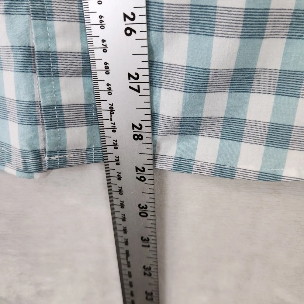 Levis Mens Short Sleeve Button Down Shirt Teal White Gingham Plaid‎ Size M
